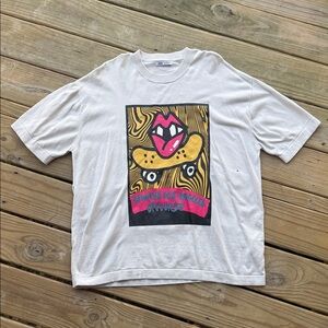 Zara Men XL Graphic Los Angeles Pop Art Lips on Skateboard Short Sleeve Knit Top
